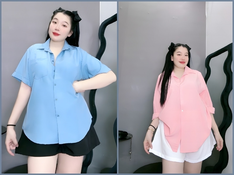 phối quần short với áo sơ mi nữ