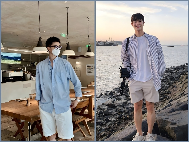phối đồ nam quần short áo sơ mi