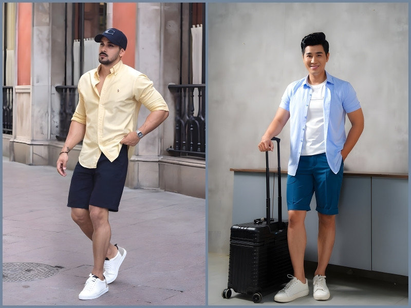 quần short với áo sơ mi nam