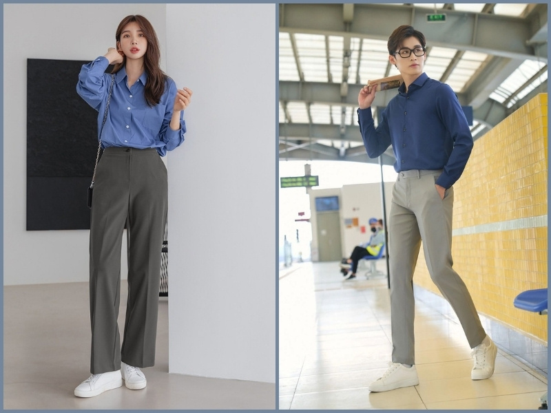 áo xanh dương mặc với quần màu gì áo xanh dương phối quần màu gì