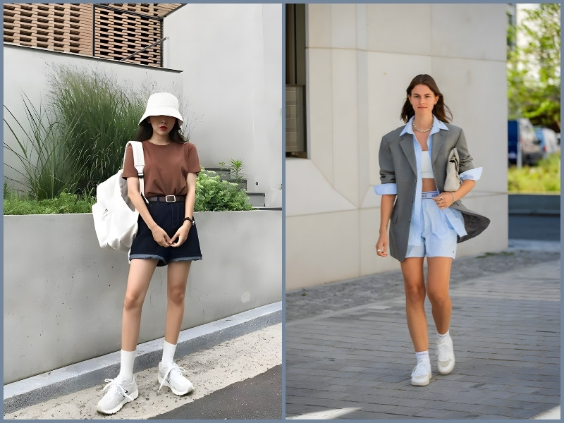 mặc quần short nữ mang giày gì