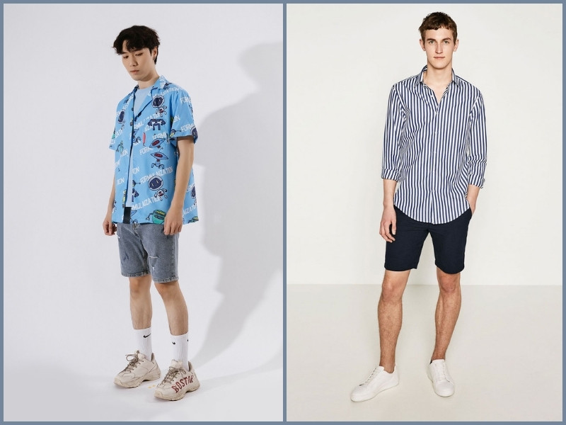 kết hợp quần short và áo sơ mi nam