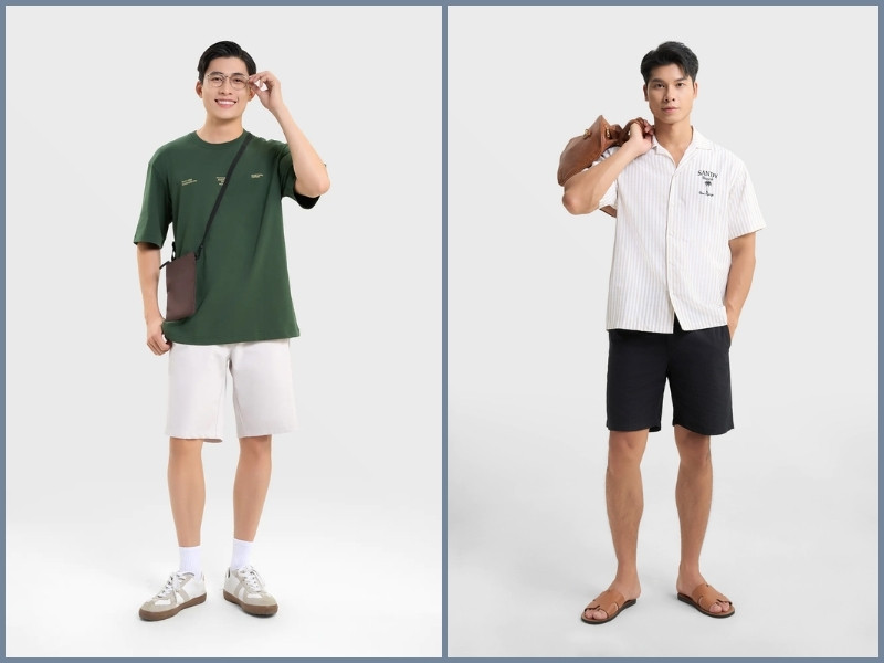 quần short phối áo sơ mi nam