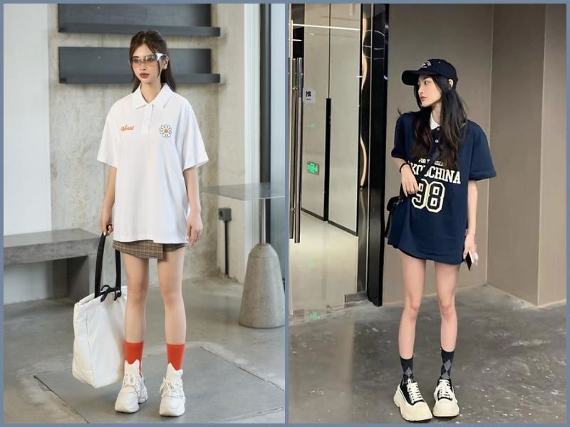 phối đồ với áo polo nữ phối đồ với áo polo nữ form rộng