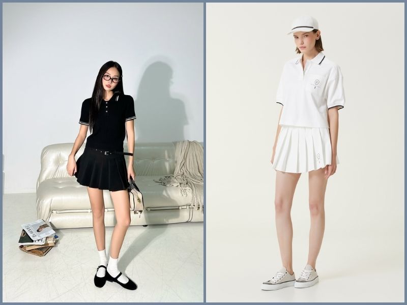 phối đồ với áo polo nữ phối áo polo nữ với chân váy