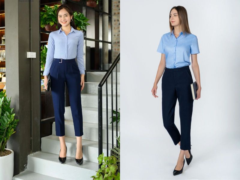 phối đồ với áo sơ mi xanh dương nữ phối đồ với áo sơ mi xanh dương nữ