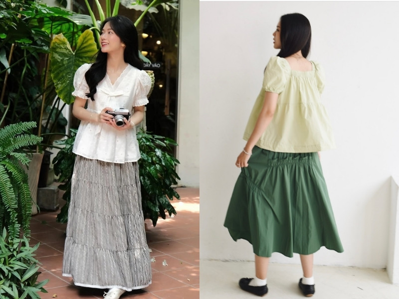 phối đồ với chân váy dài