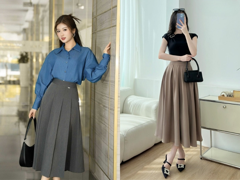 phối đồ với chân váy dài