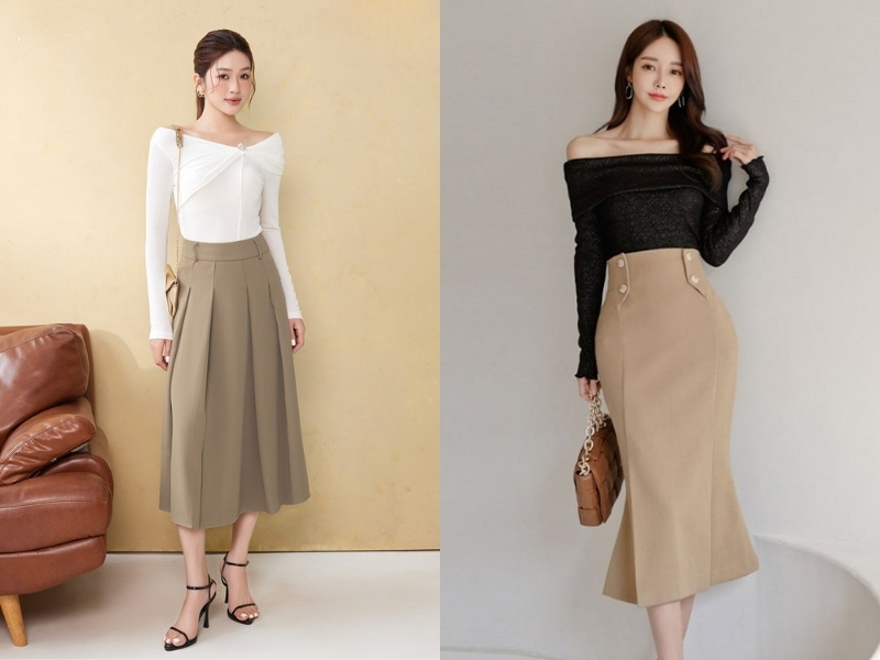 phối đồ với chân váy dài