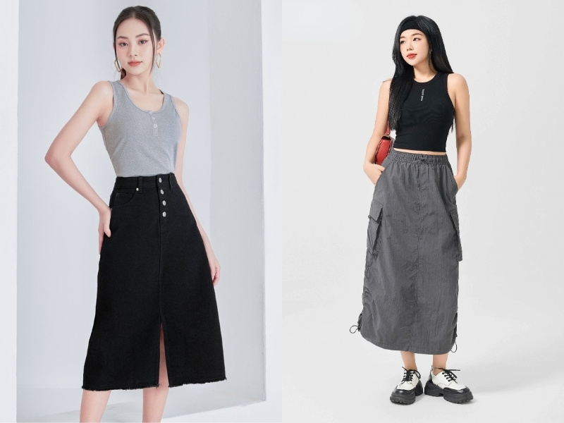 phối đồ với chân váy dài