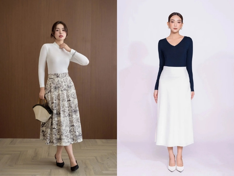 phối đồ với chân váy dài