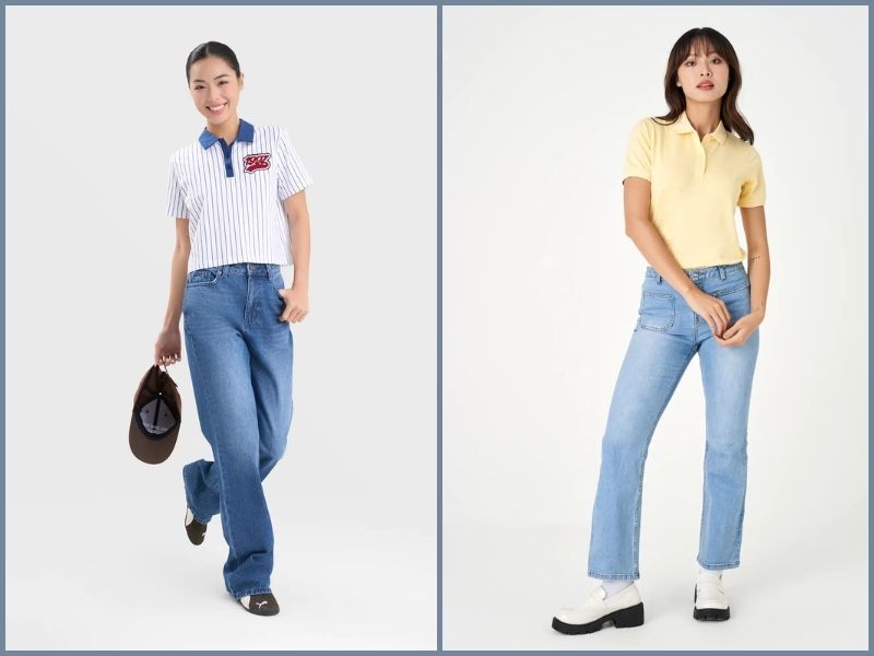phối áo polo với quần jean phối đồ với áo polo nữ