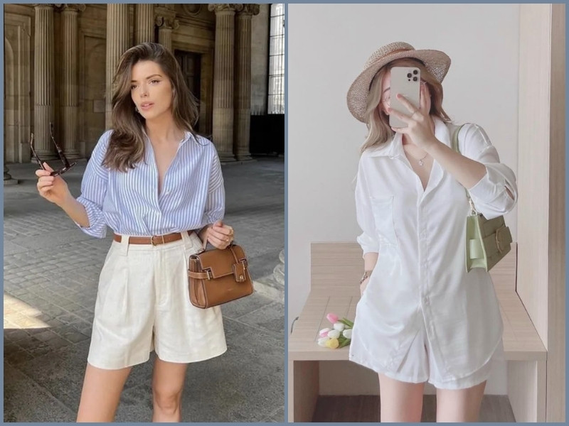 quần short trắng mặc với áo gì Quần short trắng mặc với áo sơ mi