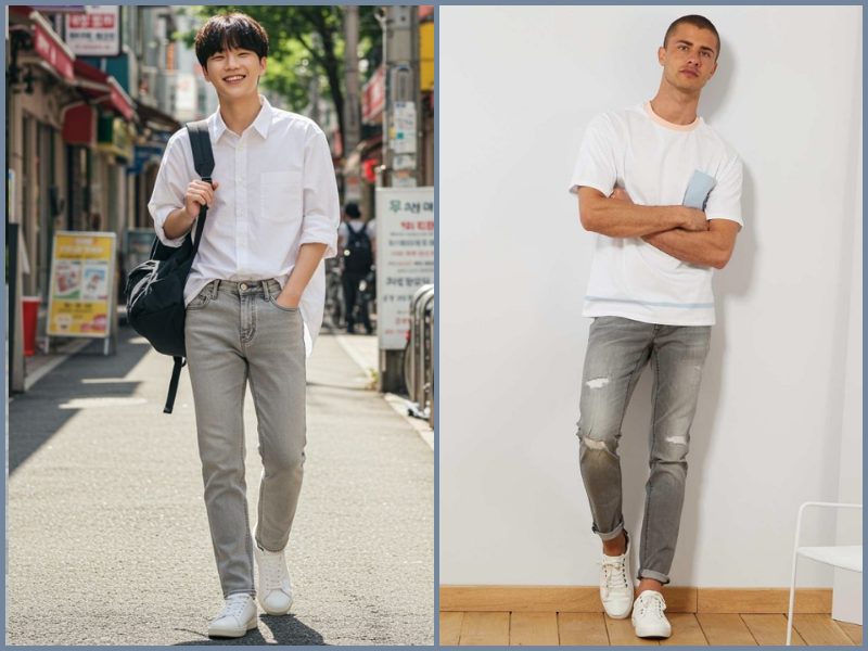 quần xám phối áo màu gì quần jean xám phối áo màu gì