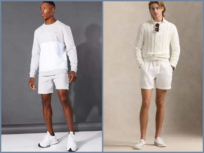Quần short trắng nam kết hợp áo sweater