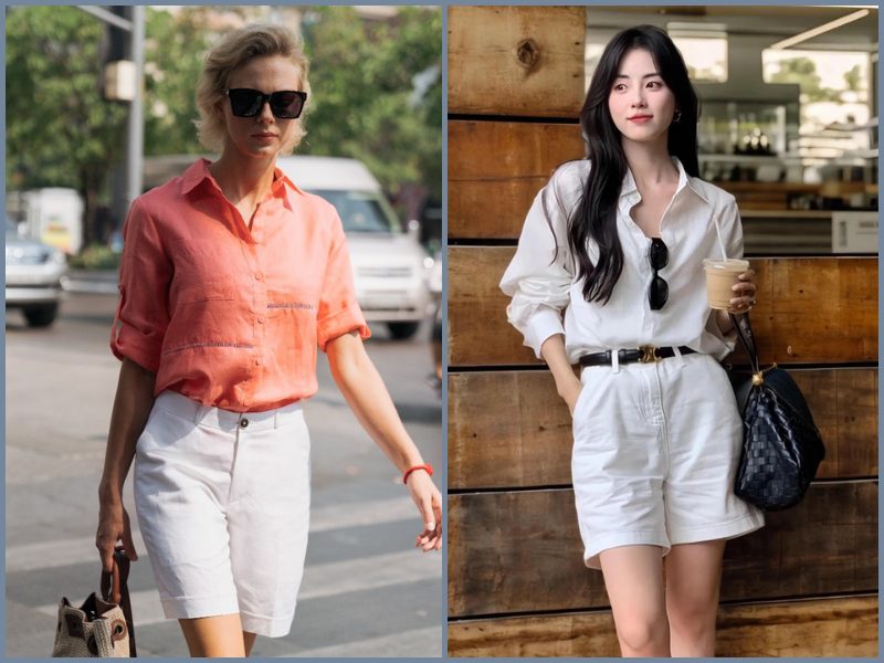 phối đồ với quần short trắng nữ phối đồ với quần short trắng nữ