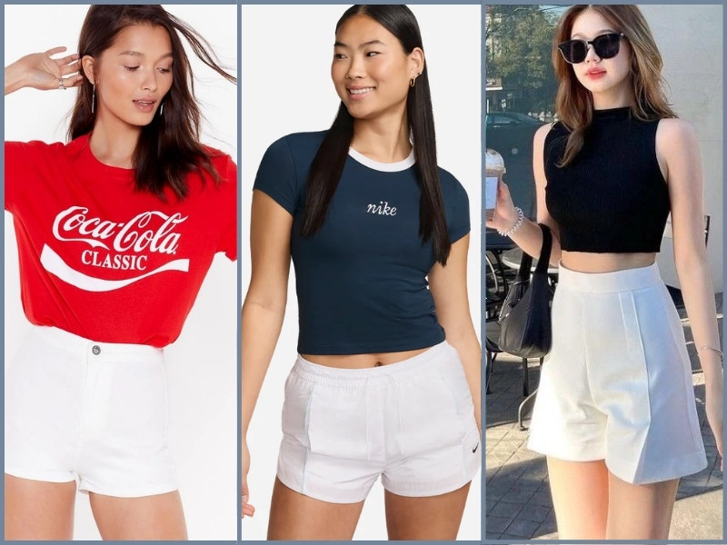 quần short trắng nữ mặc với áo gì Quần short nữ trắng mặc với áo gì