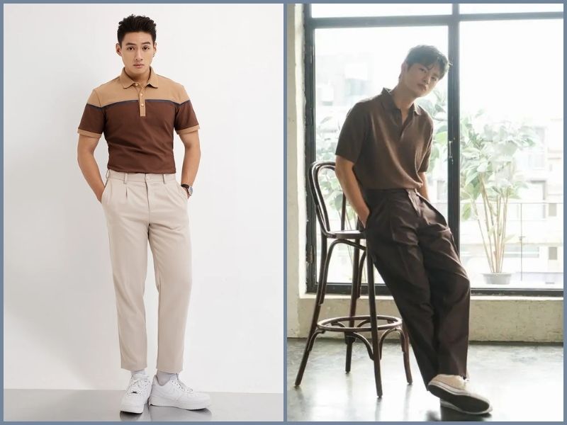 quần tây áo polo nam áo polo phối quần âu