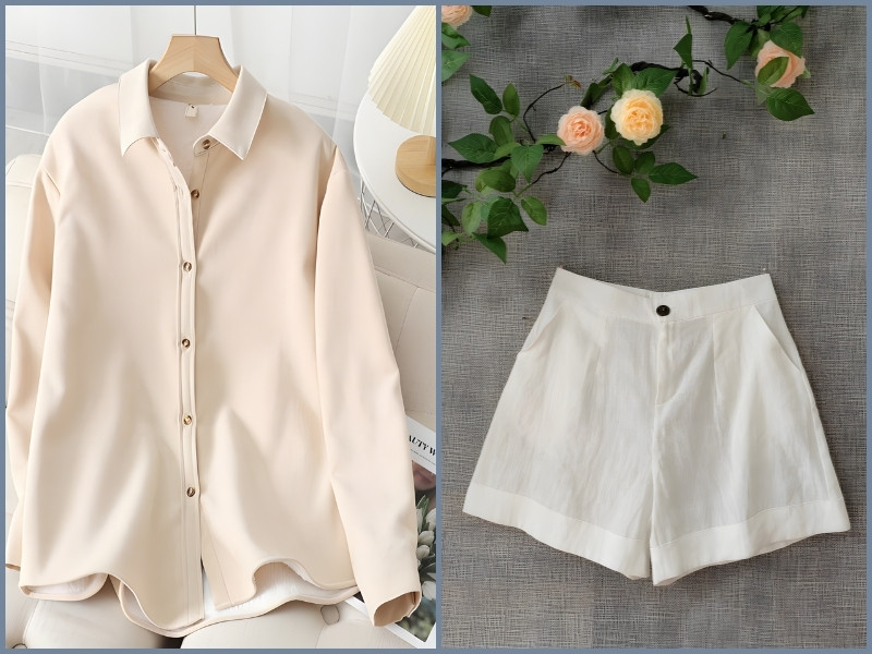 phối quần short với áo sơ mi nữ