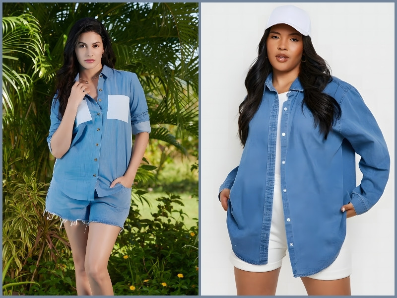 kết hợp quần short và áo sơ mi nữ
