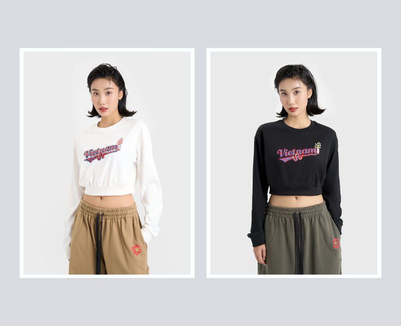 áo thun croptop in chữ việt nam