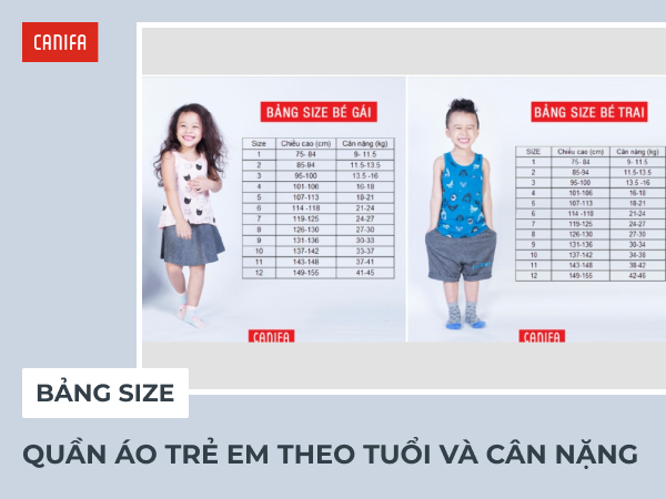 bảng size quần áo trẻ em