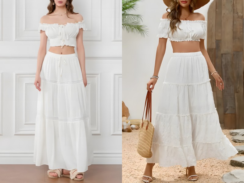 phối đồ chân váy trắng dài