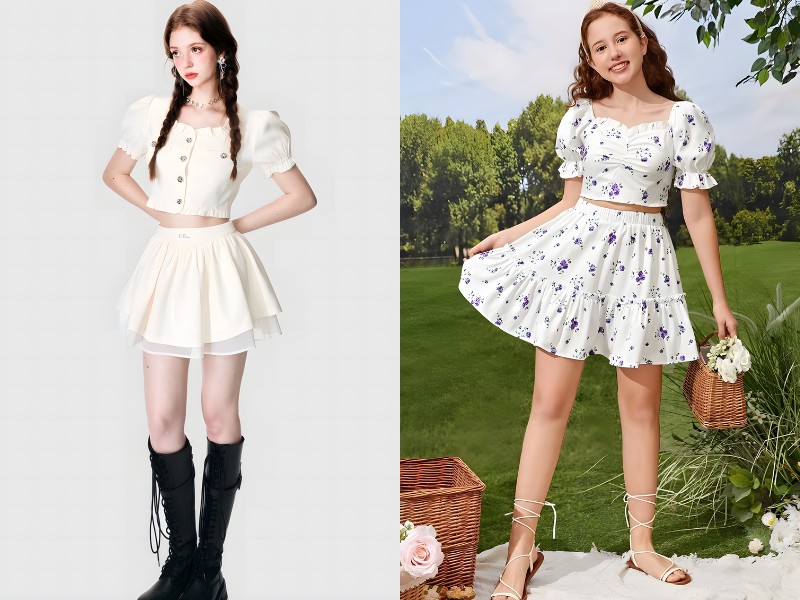chân váy trắng ngắn mặc với áo gì