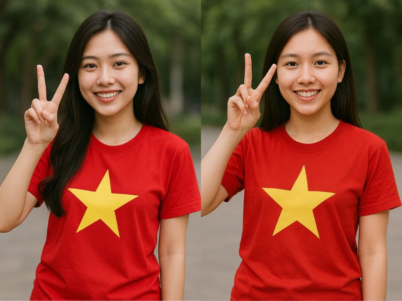 chụp ảnh với áo cờ đỏ sao vàng