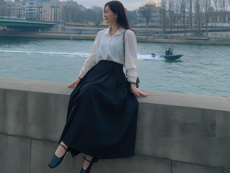 váy dài xếp ly mặc với áo gì