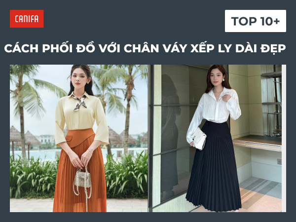 Phối đồ với chân váy xếp ly dài