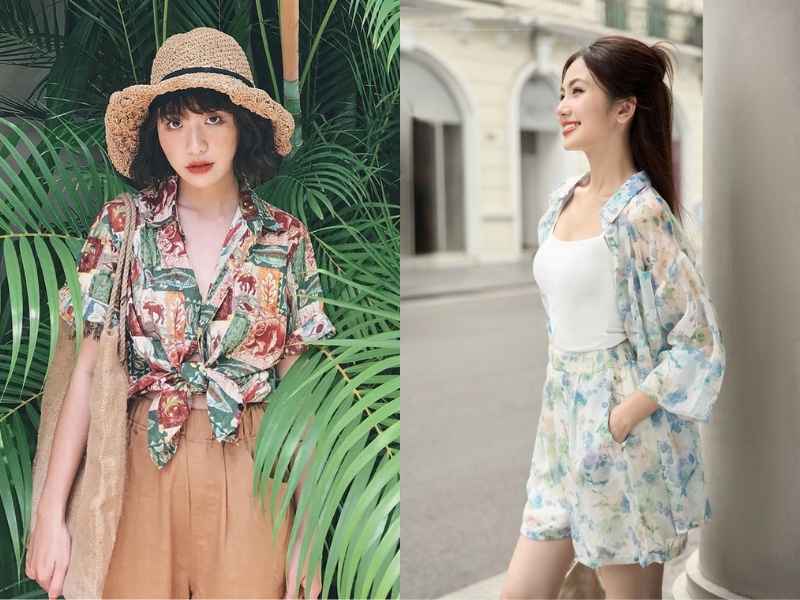 phối áo sơ mi đi biển nữ