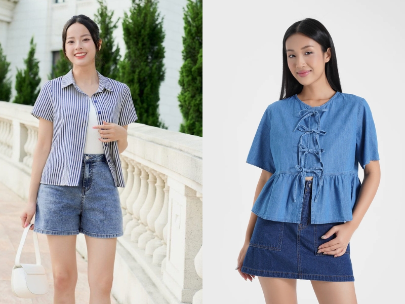 phối áo sơ mi đi biển nữ