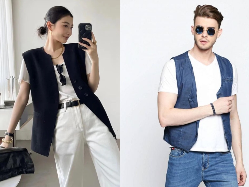 gile vest kết hợp với áo thun