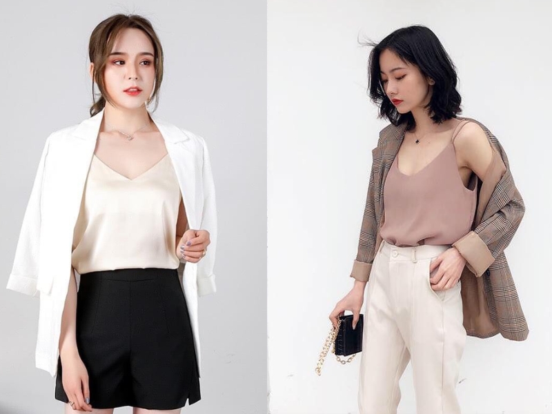 kiểu áo mặc bên trong áo vest nữ
