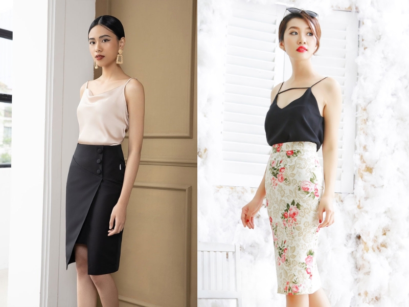 áo 2 dây phối chân váy