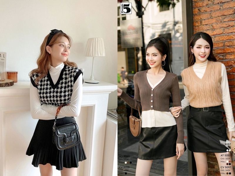 phối áo gile với áo thun