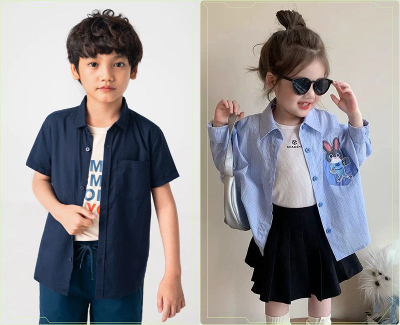 phối áo thun với sơ mi cho bé