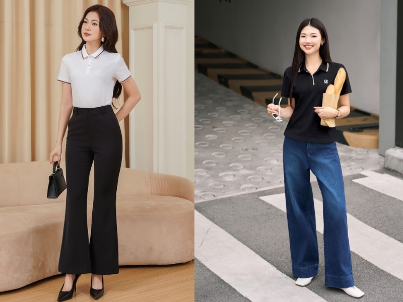 phối đồ với áo polo nữ form rộng phối đồ với áo polo nữ form rộng