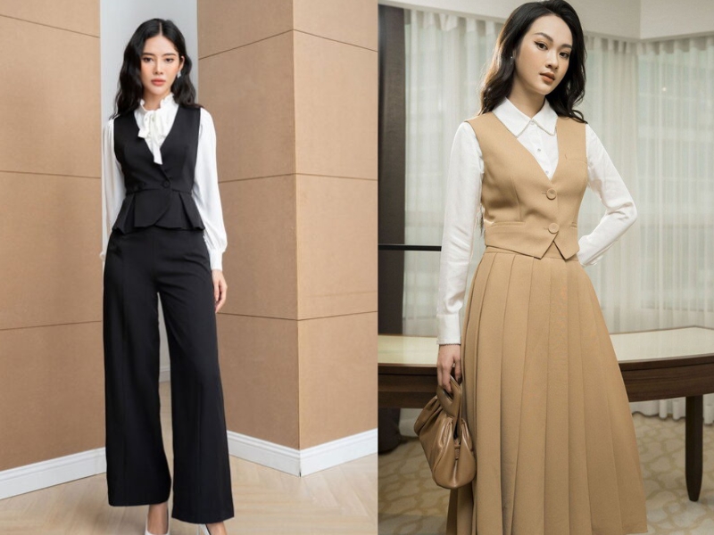 kiểu áo mặc bên trong áo vest nữ