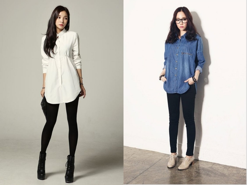 phối áo sơ mi với quần legging