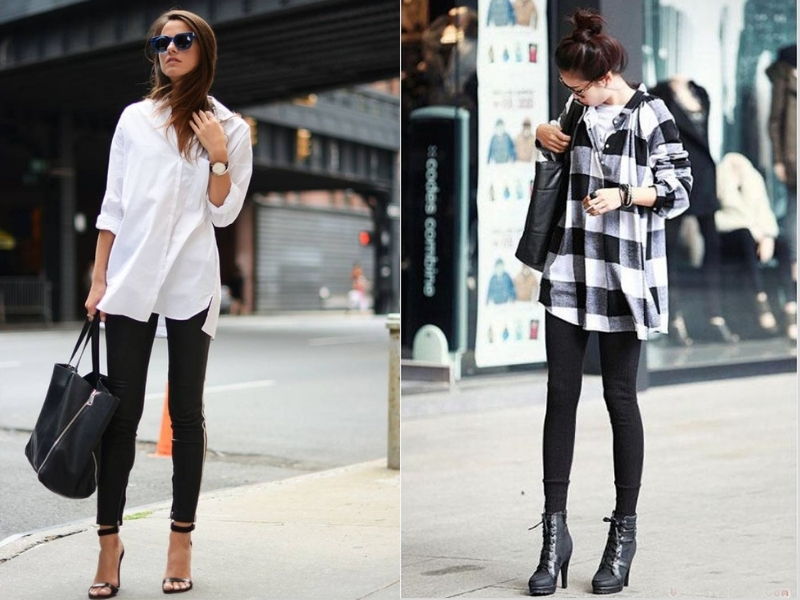 cách phối áo sơ mi với quần legging