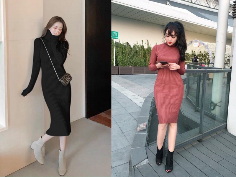 cách mặc váy len body đẹp cách mặc váy len body đẹp