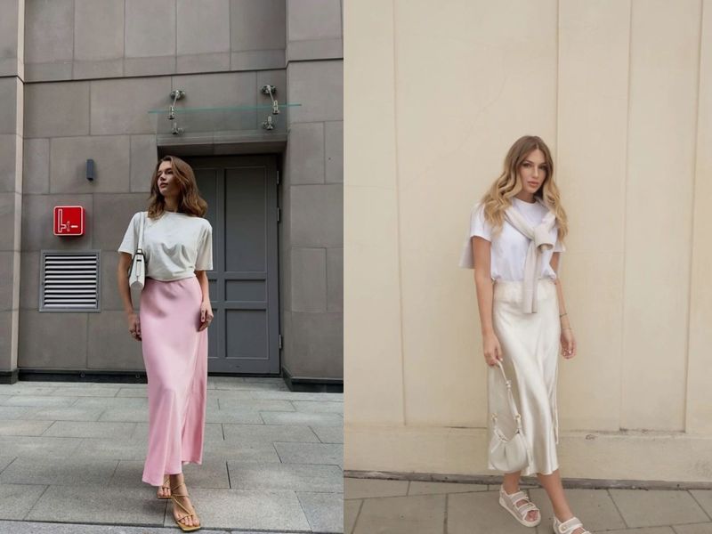 mix chân váy lụa