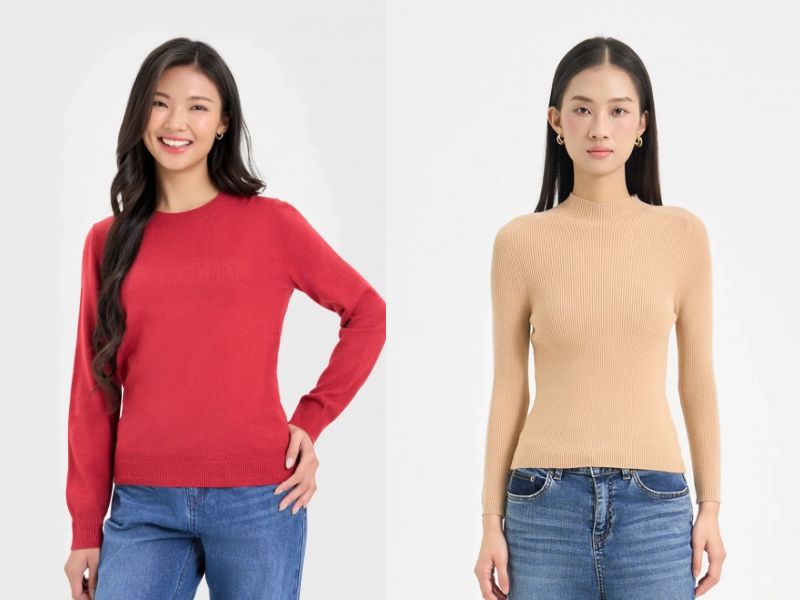 cách phối đồ với áo len ôm tay dài