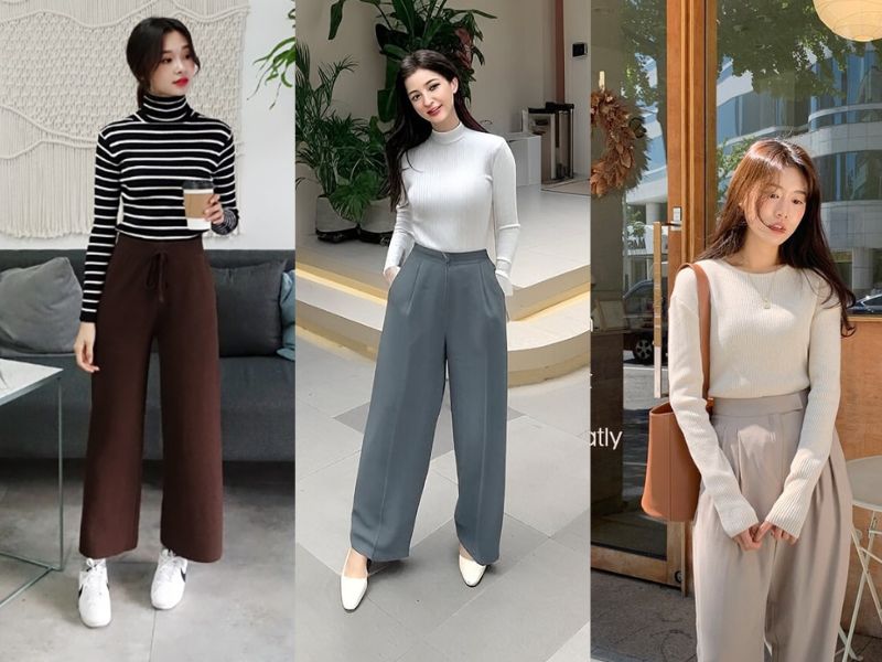 cách phối đồ với áo len ôm tay dài