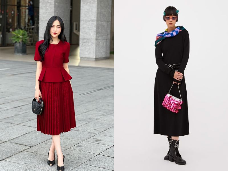 váy suông dài phối với áo gì