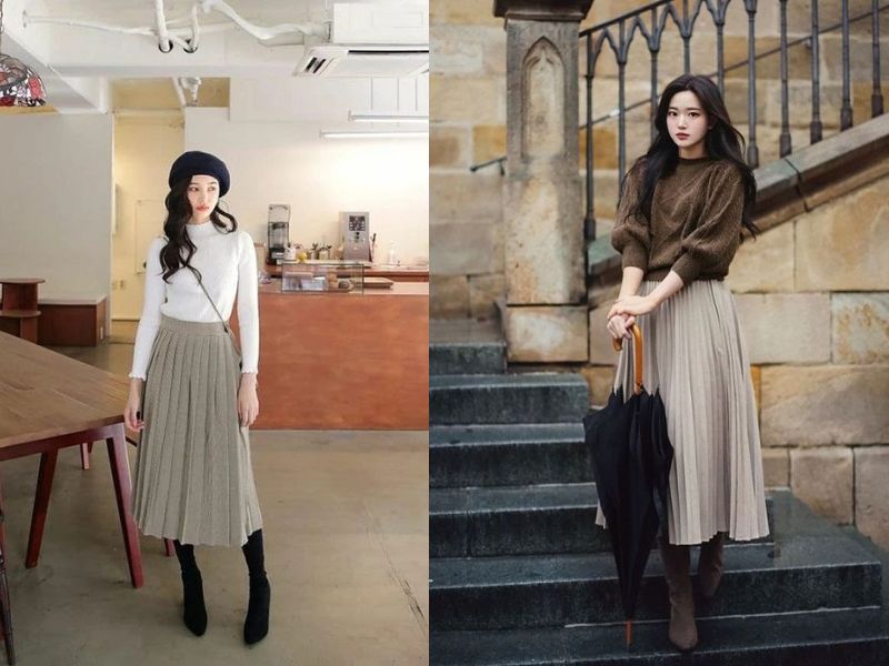 chân váy suông dài kết hợp với áo gì