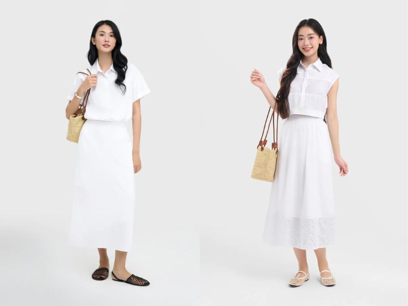 chân váy suông dài kết hợp với áo gì