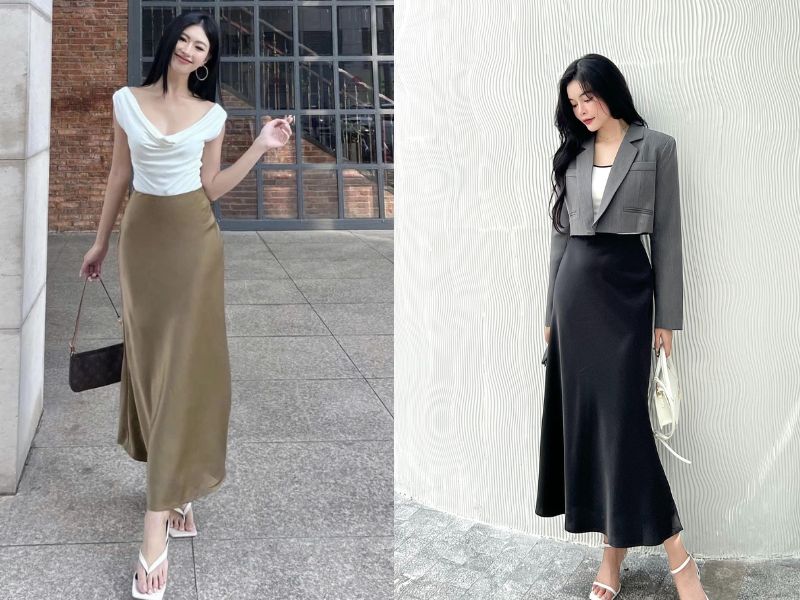 mix chân váy lụa